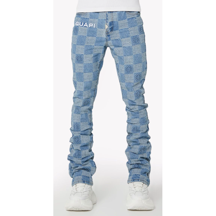 Guapi Checkerboard Denim Jeans "Aqua Blue"
