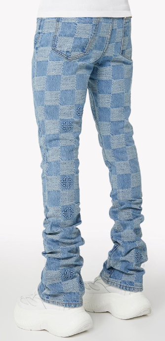 Guapi Checkerboard Denim Jeans "Aqua Blue"