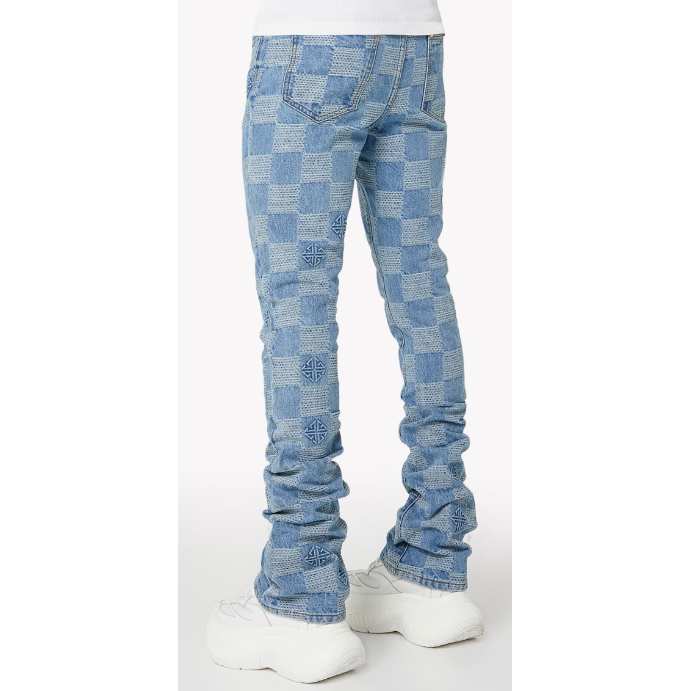Guapi Checkerboard Denim Jeans "Aqua Blue"