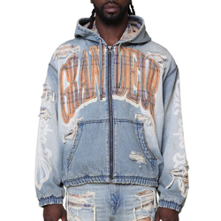 Smoke Rise Grandeur Plaid Denim Hoodie Jacket "Munich Blue"