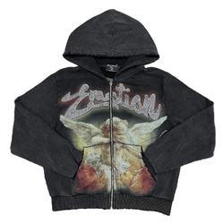 Mixed Emotion Cupid Zip Up Hoodie "Black"