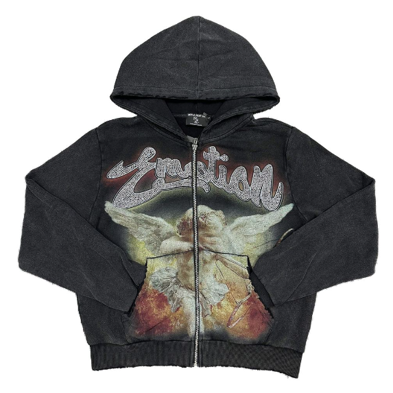 Mixed Emotion Cupid Zip Up Hoodie "Black"