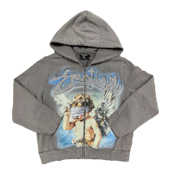 Mixed Emotion Blinded Zip Up Hoodie "Grey”