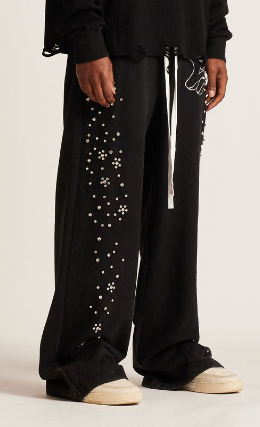Embellish Stud Sweat Pants "Black"