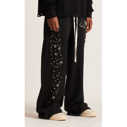 Embellish Stud Sweat Pants "Black"