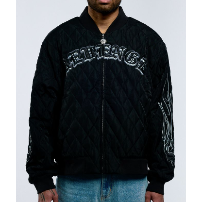 Revenge Apparel Skull Logo Quilted Bomber Jacket "Black"