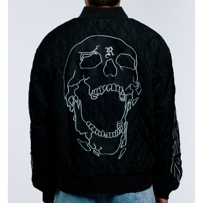 Revenge Apparel Skull Logo Quilted Bomber Jacket "Black"
