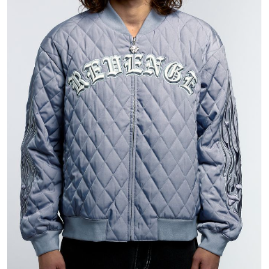 Revenge Apparel Skull Logo Quilted Bomber Jacket "Grey"
