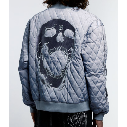 Revenge Apparel Skull Logo Quilted Bomber Jacket "Grey"