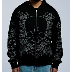 Revenge Apparel Tribal Skull Studded Zip Hoodie "Black/Silver"