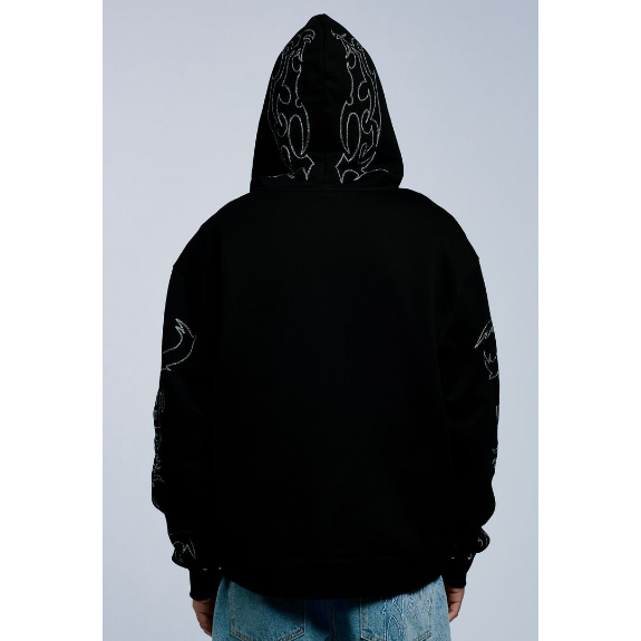 Revenge Apparel Tribal Skull Studded Zip Hoodie "Black/Silver"