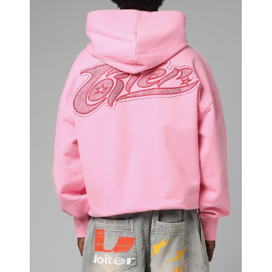 Loiter Silicone Rhinestone Zip Up Hoodie "Pink"
