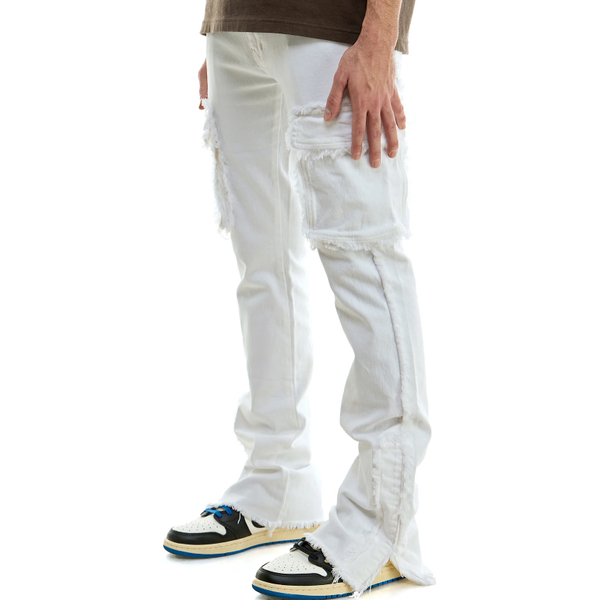 KDNK Raw Edge Cargo Pants "White"