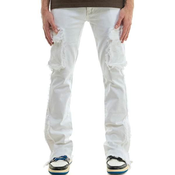 KDNK Raw Edge Cargo Pants "White"