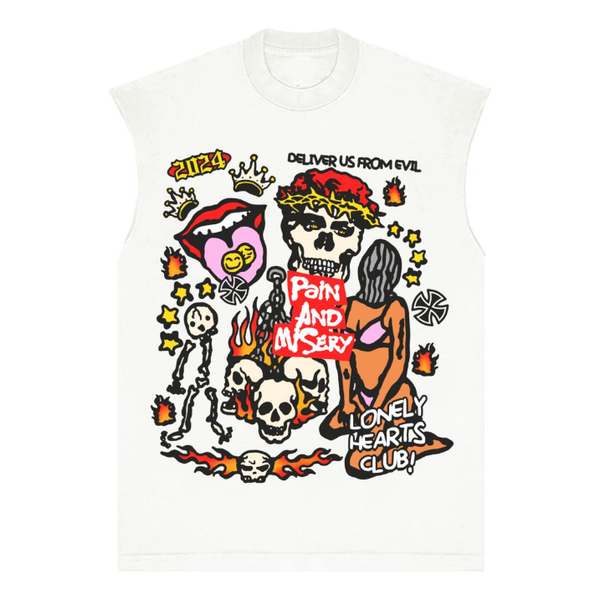 Lonely Hearts Club Deliver Us From Evil Sleeveless Tee "Off White"