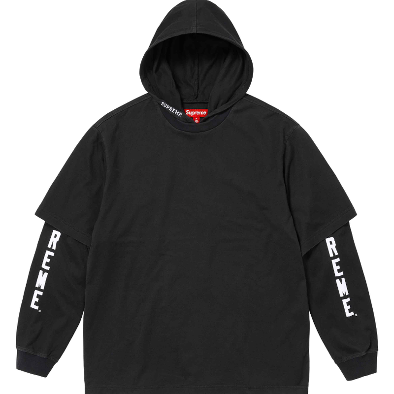 Supreme Layered Hooded L/S Tee "Black"