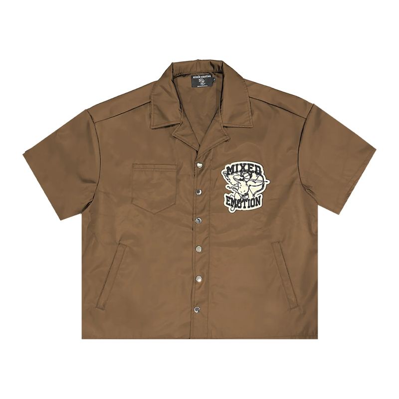 Mixed Emotion Angel Nylon Button Up Tee "Brown"