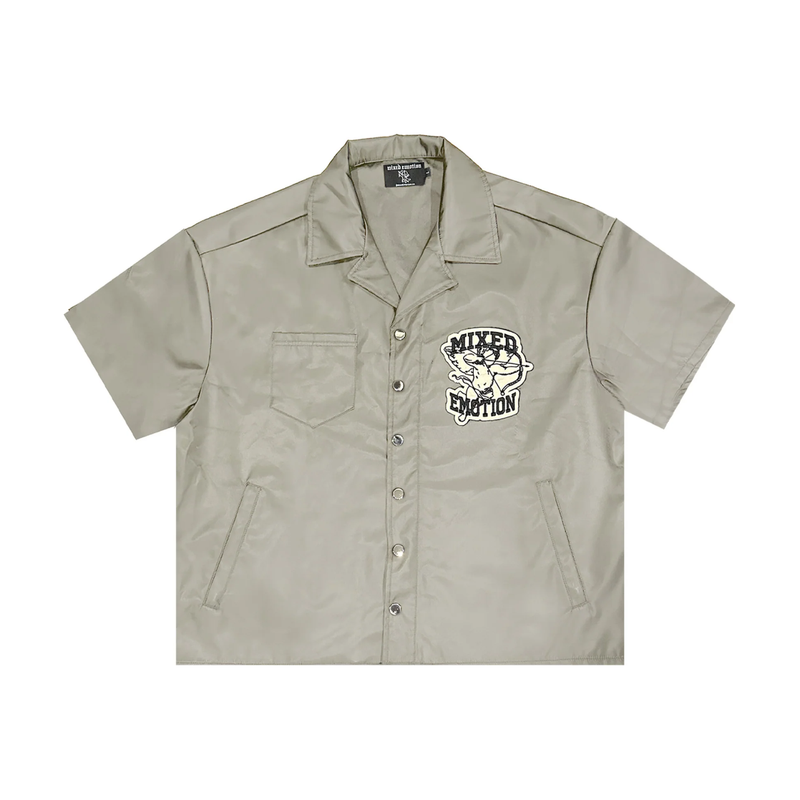 Mixed Emotion Angel Nylon Button Up Tee "Grey"