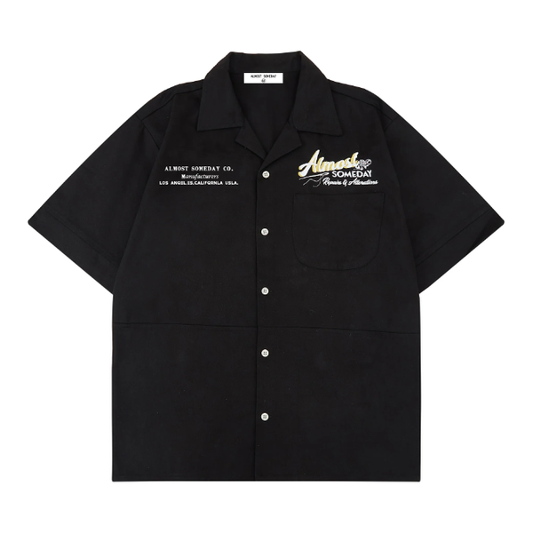 Almost Someday Storefront Camp Button Up Shirt “Black”