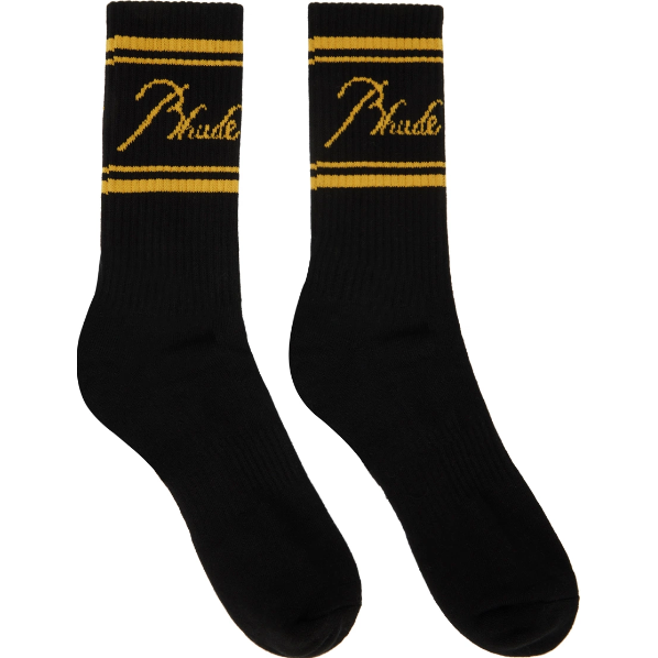 Rhude Script Logo Socks "Black/Gold"