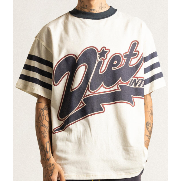 Diet Starts Monday Striped Bolt  Tee "White/Navy"