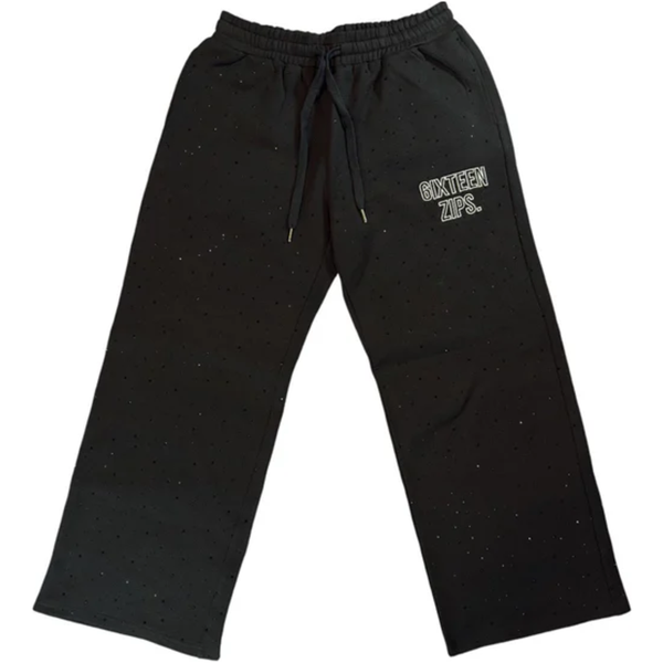 6IXTEEN Zips Rhinestone Sweatpants “Black”