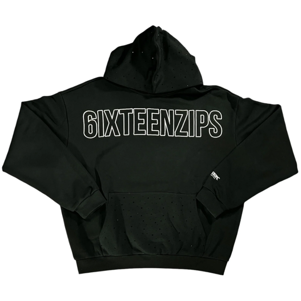 6IXTEEN Zips Rhinestone Hoodie “Black”