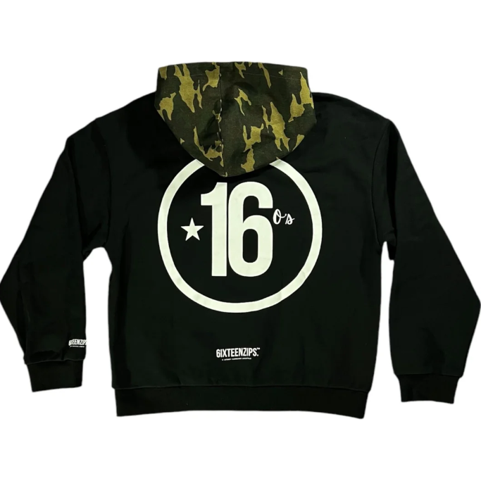 6IXTEEN Zips All Star French Terry Denim Twill Hoodie “Black/Camo”