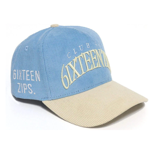 6IXTEEN Zips Club 448 Corduroy Hat “Beige/Sky Blue”