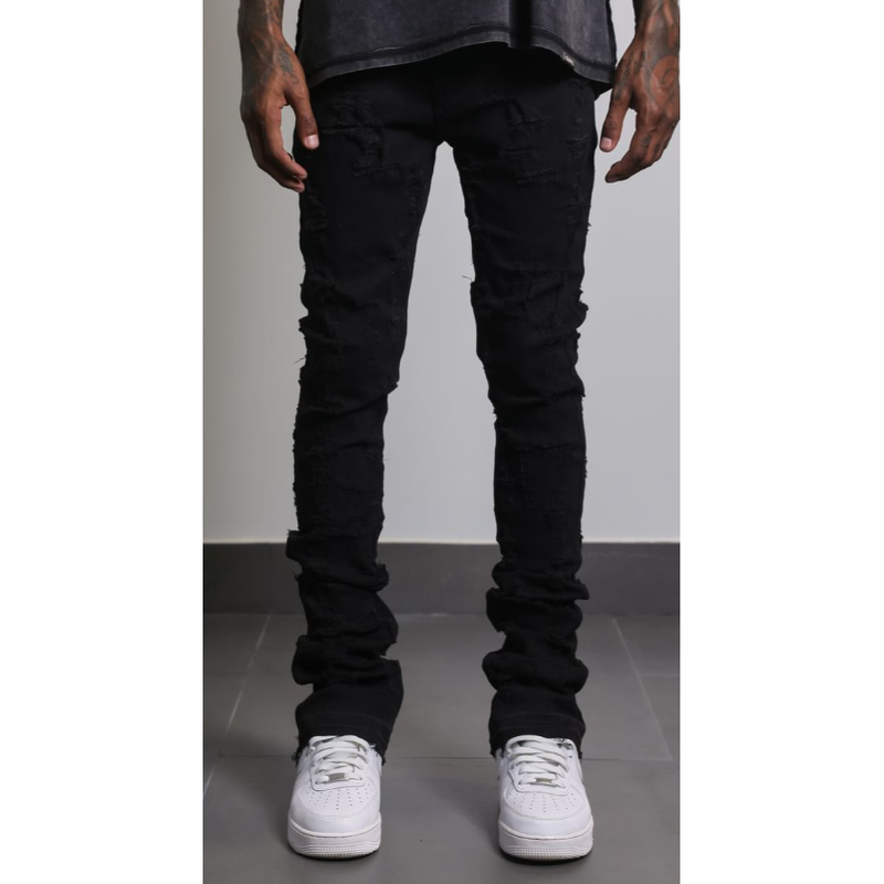 AJENDA Shatter Stacked Flare Jeans "Black"