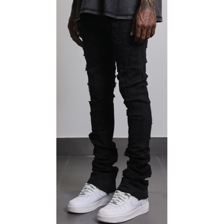 AJENDA Shatter Stacked Flare Jeans "Black"