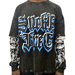 Sucka Free Flaming Skull Double L/S Tee "Washed Black"