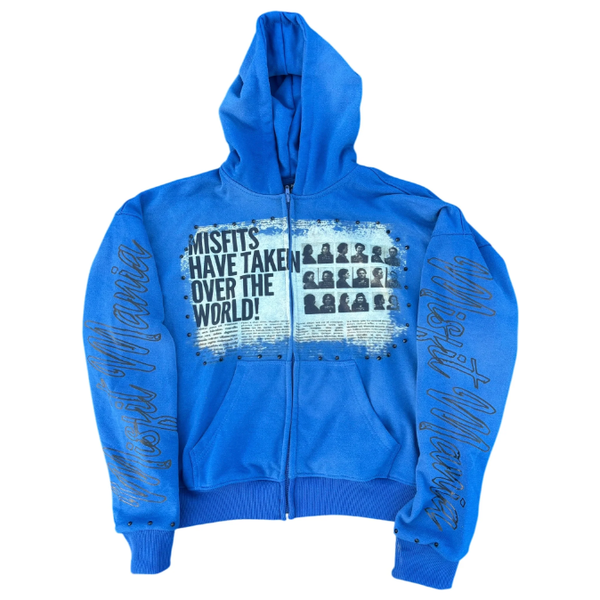 Misfit Mania Headline Zip Up Hoodie “Blue”