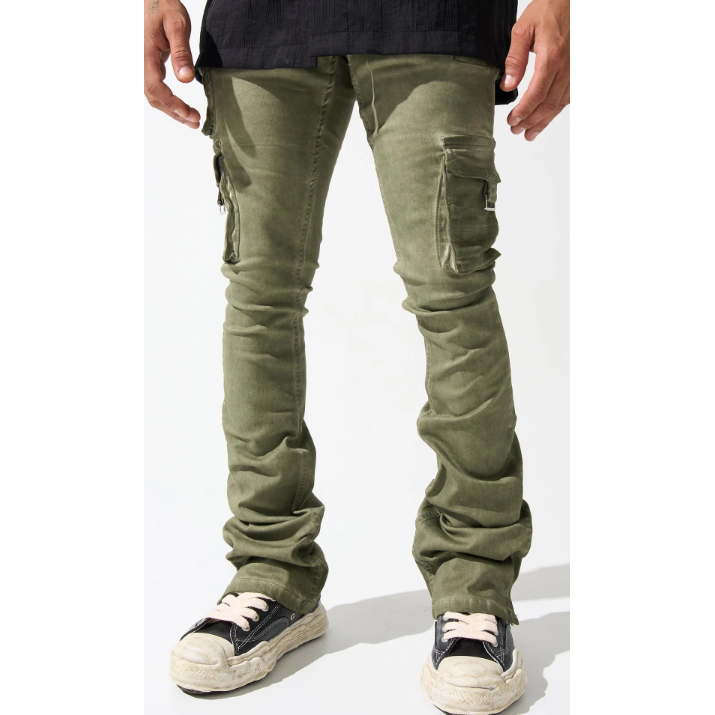 SERENEDE Oil Stacked Cargo Jeans "Olive"