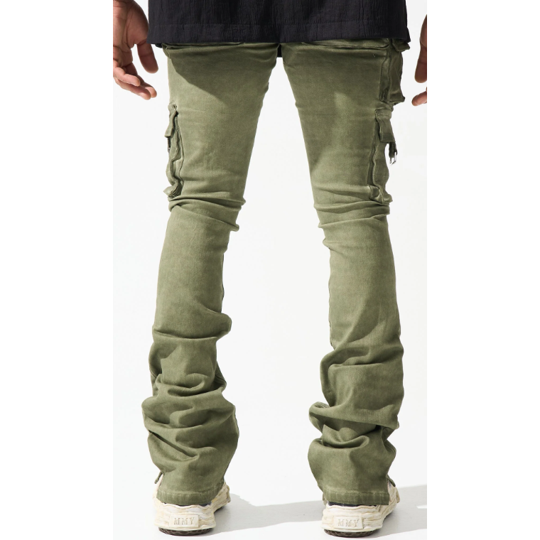 SERENEDE Oil Stacked Cargo Jeans "Olive"