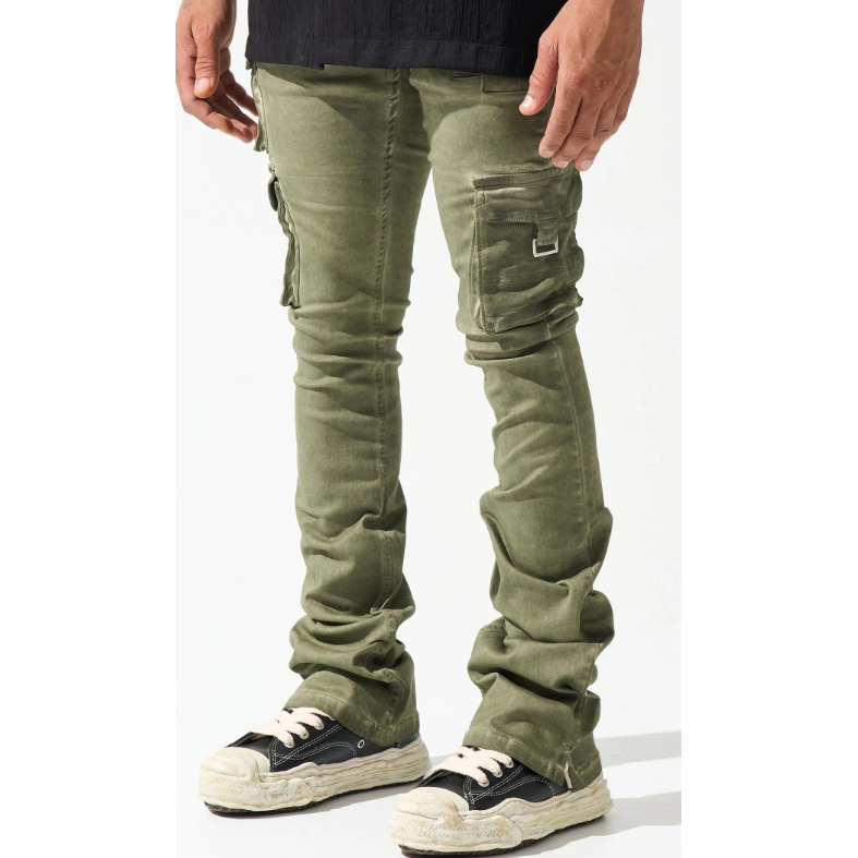 SERENEDE Oil Stacked Cargo Jeans "Olive"