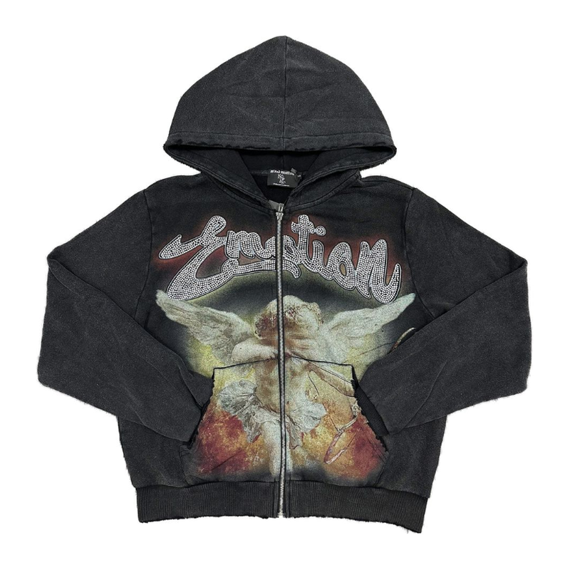 Mixed Emotion Rhinestone Hoodie "Acid Wash"