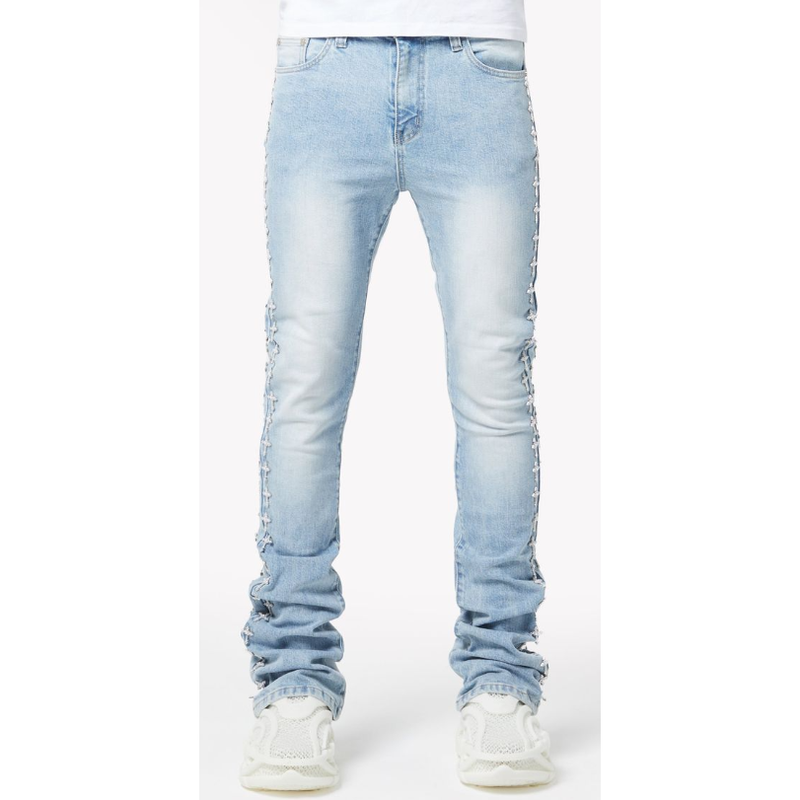 Guapi Embellished Cross Stacked Denim Jeans “Vintage Blue”