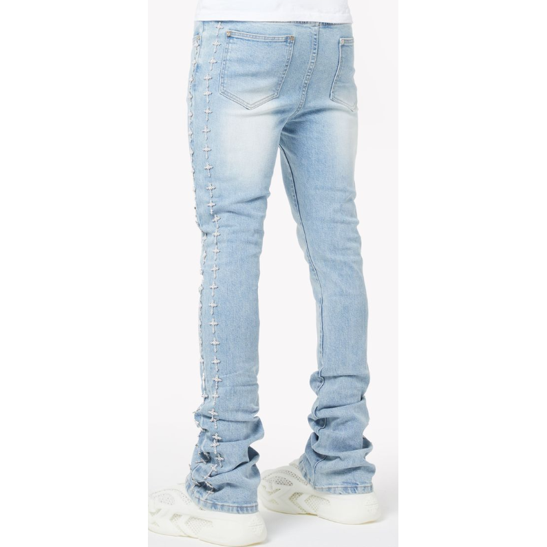 Guapi Embellished Cross Stacked Denim Jeans “Vintage Blue”