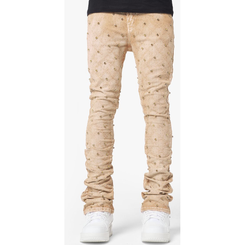 Guapi Embellished Stacked Jeans “Khaki”