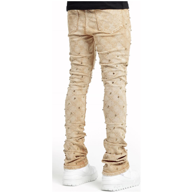 Guapi Embellished Stacked Jeans “Khaki”