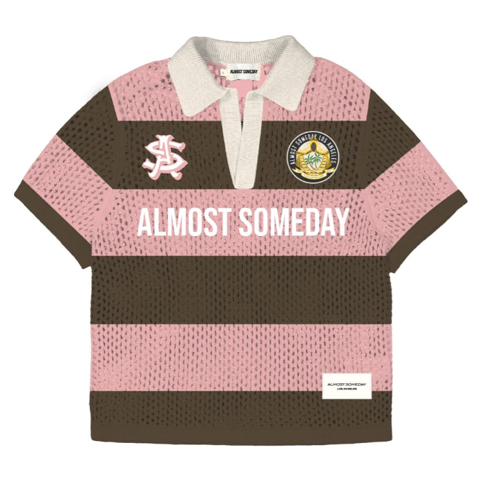 Almost Someday Crochet Knit Polo Shirt "Pink"