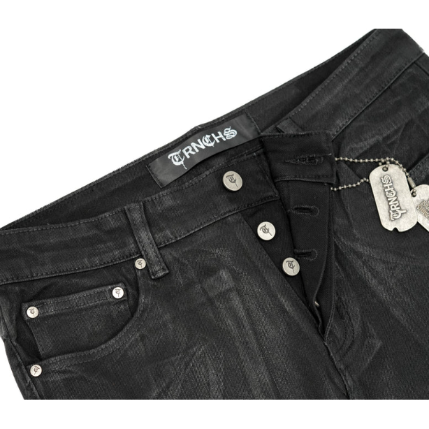 TRNCHS Night Code Waxed Denim Pants "Black"