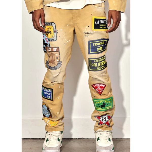 First Row Denim Patch Pants "Camel"