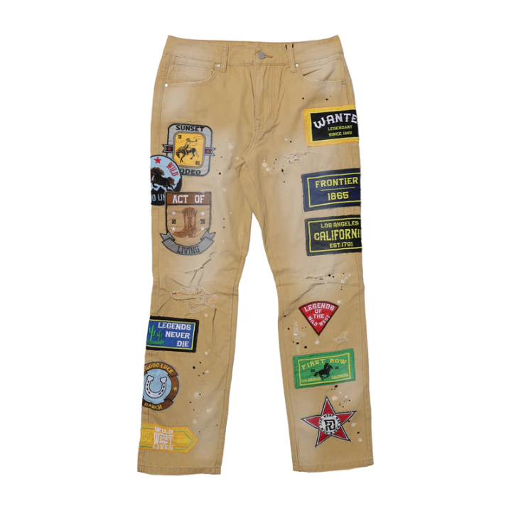 First Row Denim Patch Pants "Camel"