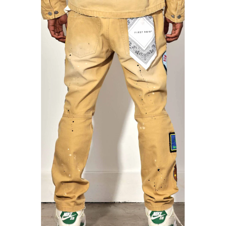 First Row Denim Patch Pants "Camel"