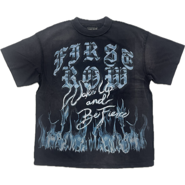 First Row Wake Up Rhinestone Tee "Black/Blue"