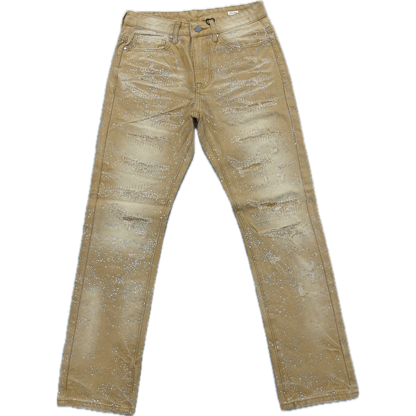 First Row Rhinestone Straight Pants "Khaki"