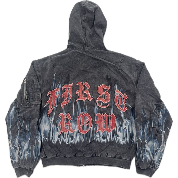First Row Rhinestone Denim Workman Hooded Jacket "Black/Red"