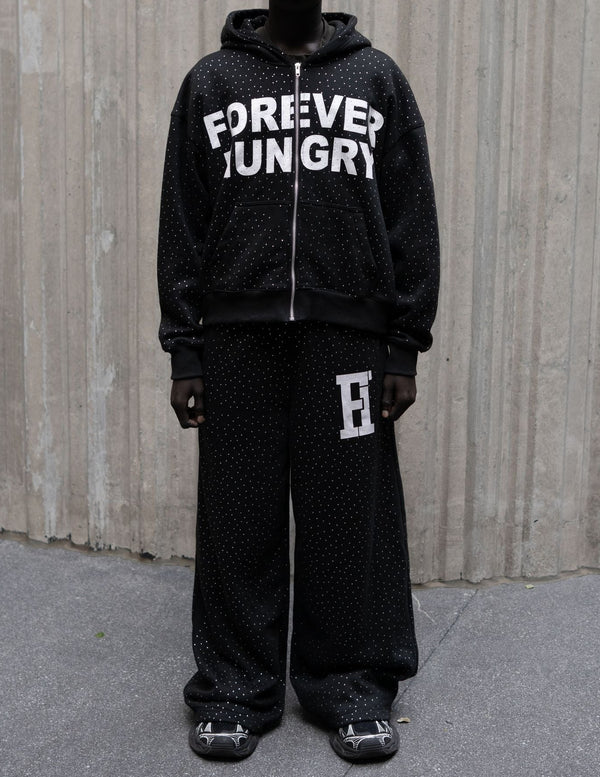 Forever Hungry All Over Gemstone Tracksuit Set "Black"